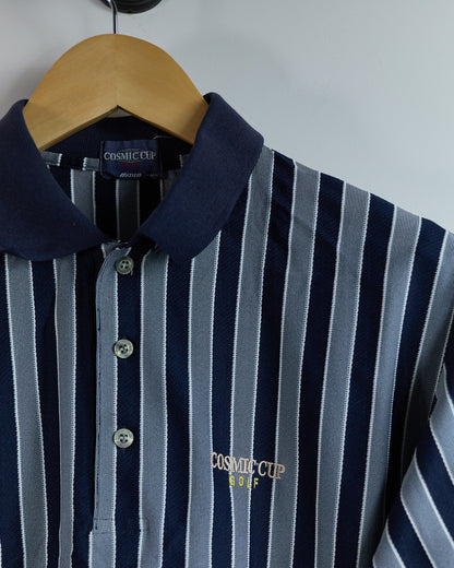 Late 80s to early 90s Mizuno x Cosmic Cup Golf Blue/White Polo (M)
