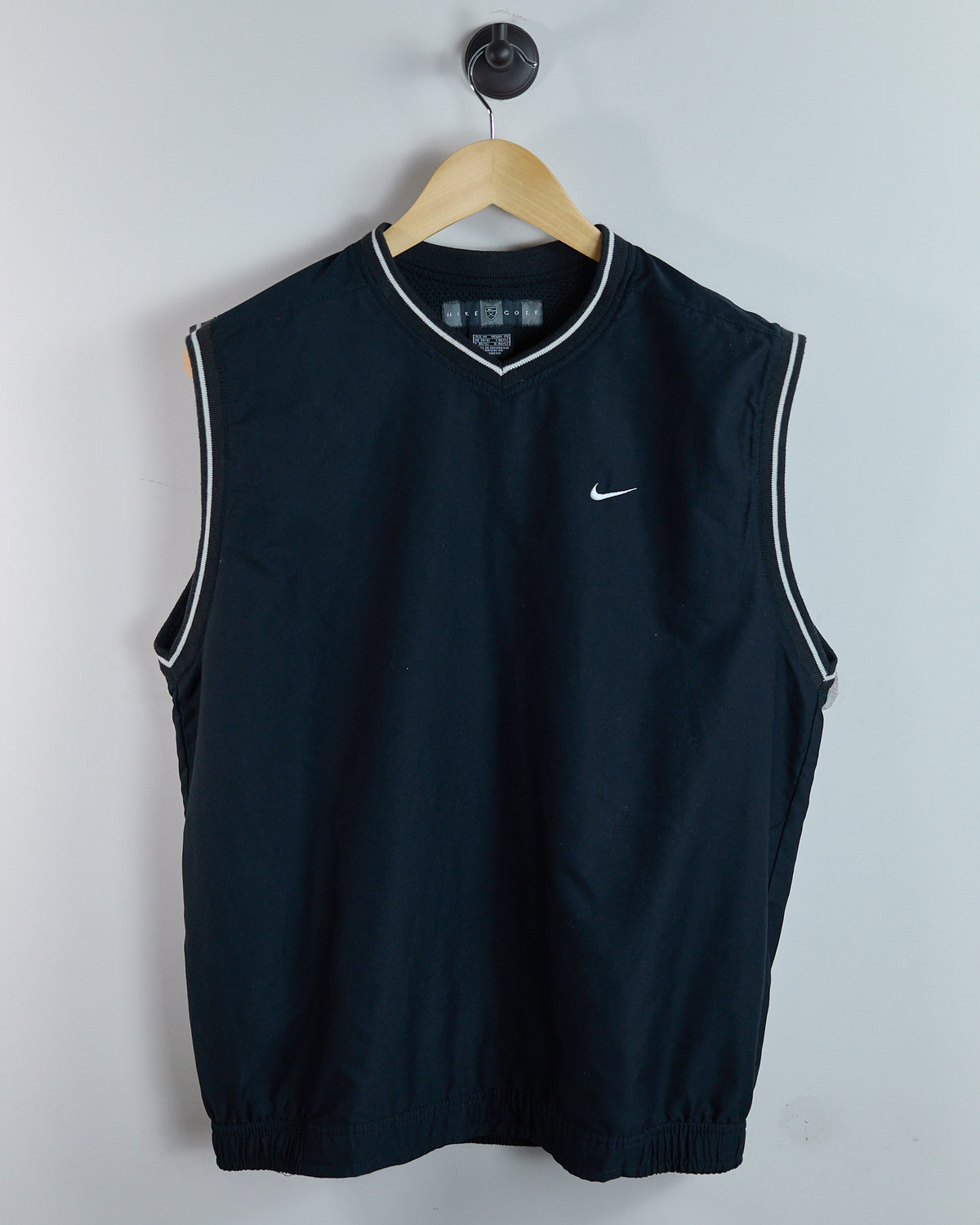 90s Nike Golf Shield Logo Black V Neck Windbreaker Vest (M)
