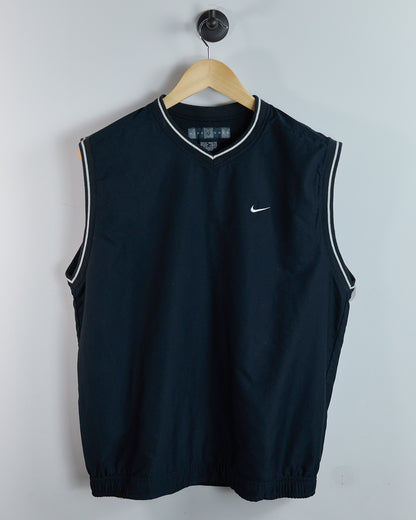 90s Nike Golf Shield Logo Black V Neck Windbreaker Vest (M)