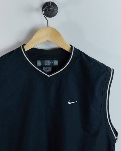 90s Nike Golf Shield Logo Black V Neck Windbreaker Vest (M)