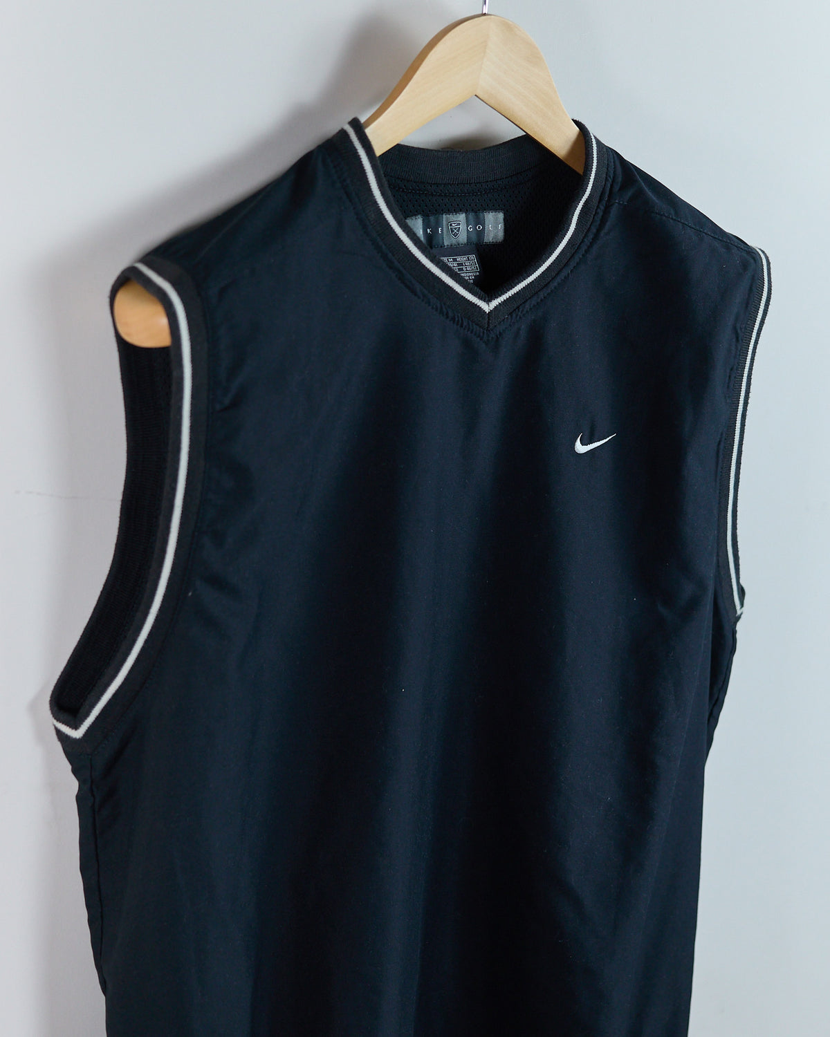 90s Nike Golf Shield Logo Black V Neck Windbreaker Vest (M)