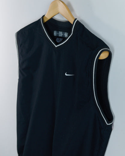 90s Nike Golf Shield Logo Black V Neck Windbreaker Vest (M)