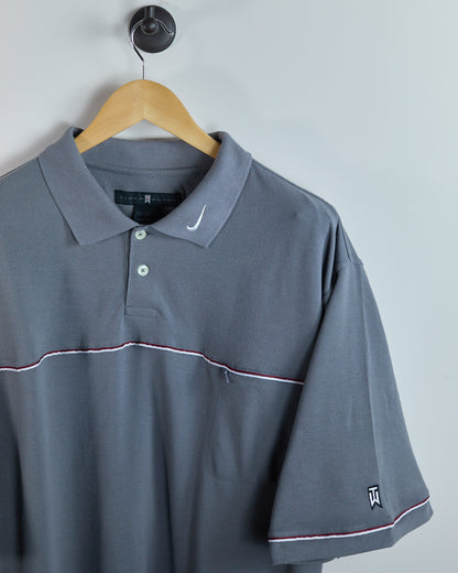 90s to 00s Nike Golf Tiger Woods Grey, Red/White Horizontal Stripe Polo (XL)