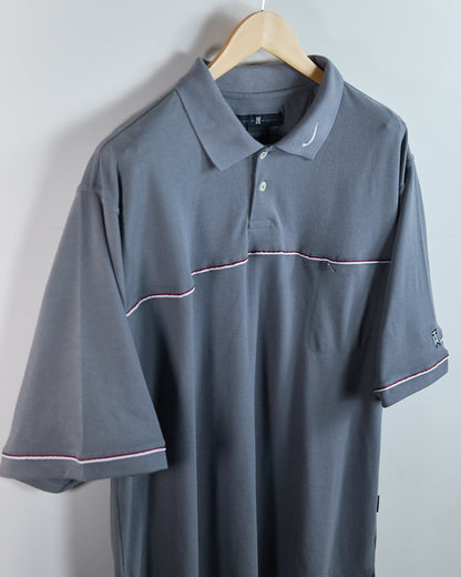 90s to 00s Nike Golf Tiger Woods Grey, Red/White Horizontal Stripe Polo (XL)