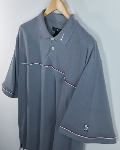90s to 00s Nike Golf Tiger Woods Grey, Red/White Horizontal Stripe Polo (XL)