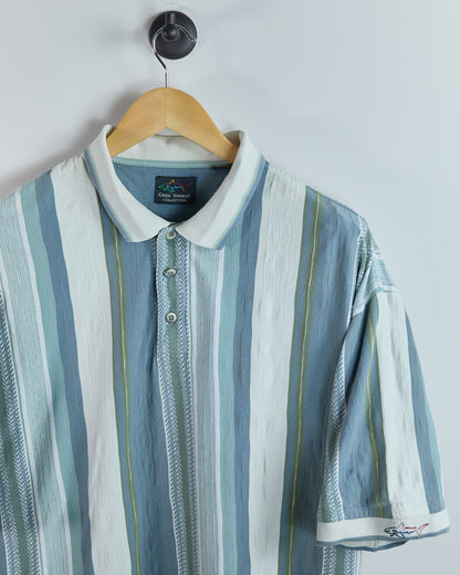 90s Greg Norman Blue/White Vertical Stripe Pattern Polo (XL)