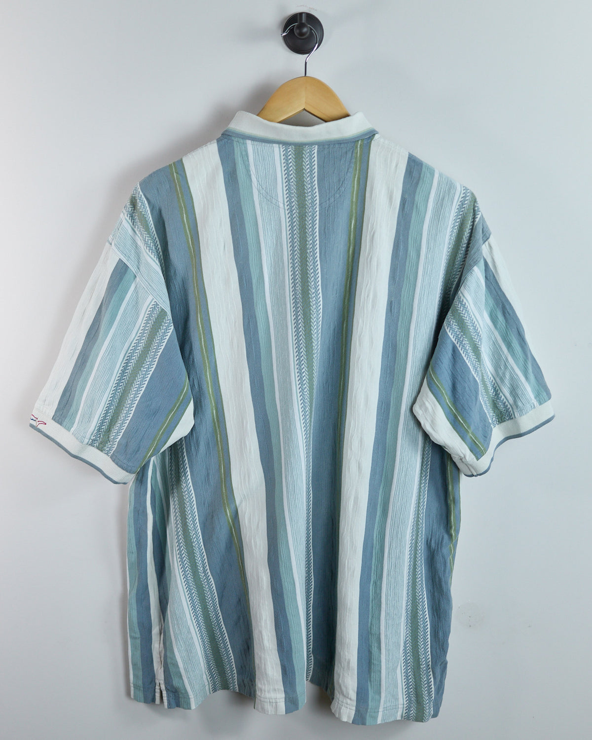 90s Greg Norman Blue/White Vertical Stripe Pattern Polo (XL)