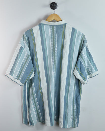 90s Greg Norman Blue/White Vertical Stripe Pattern Polo (XL)