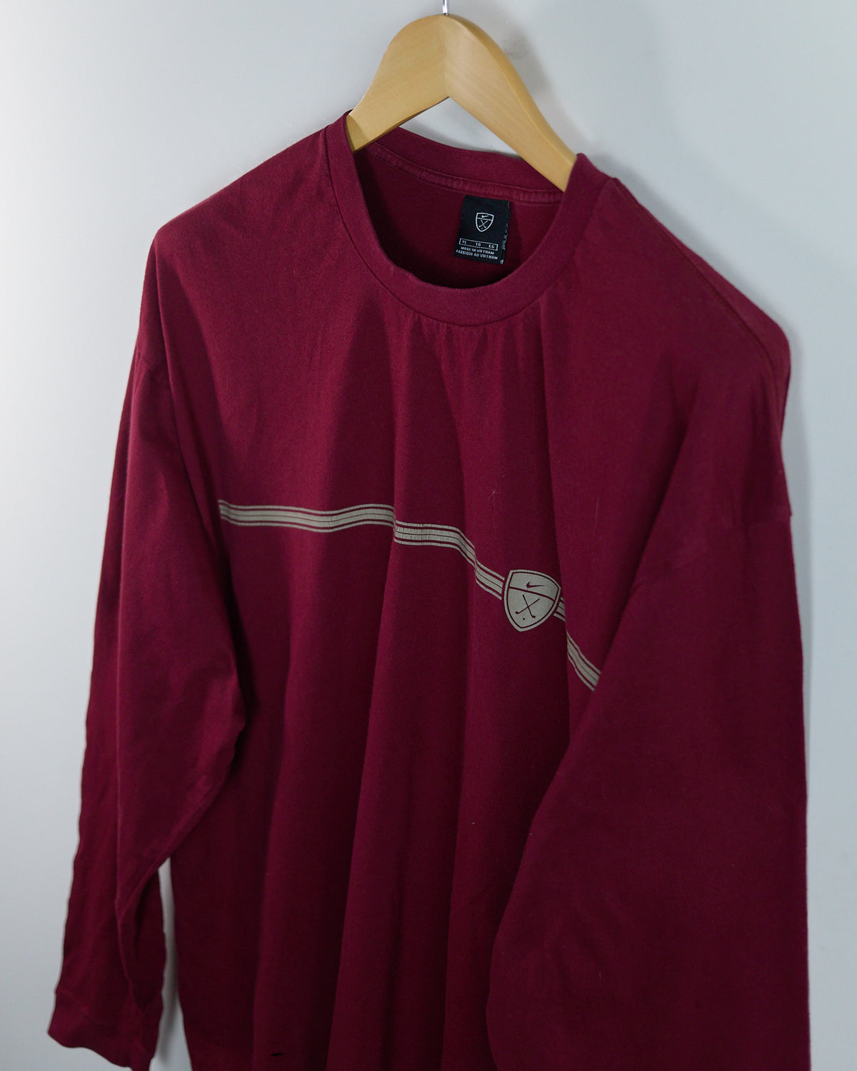 90s Nike Golf Shield Logo Burgundy Long Sleeve T-Shirt (XL)