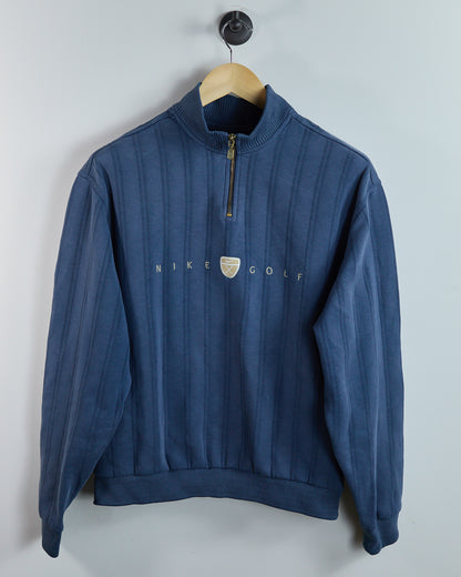90s Nike Golf Shield Logo Blue Quarter Zip Jumper (M)