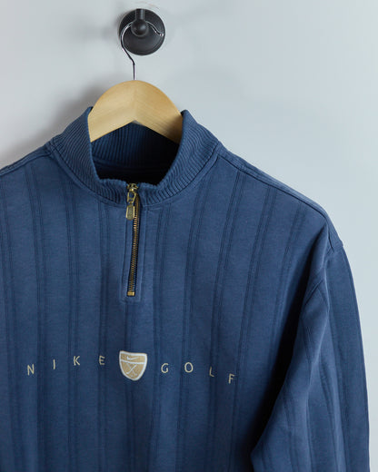 90s Nike Golf Shield Logo Blue Quarter Zip Jumper (M)
