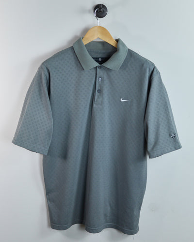 90s Nike Golf Tiger Woods Shield Logo Grey Diamond Pattern Polo (L)
