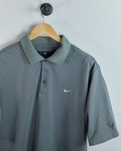 90s Nike Golf Tiger Woods Shield Logo Grey Diamond Pattern Polo (L)