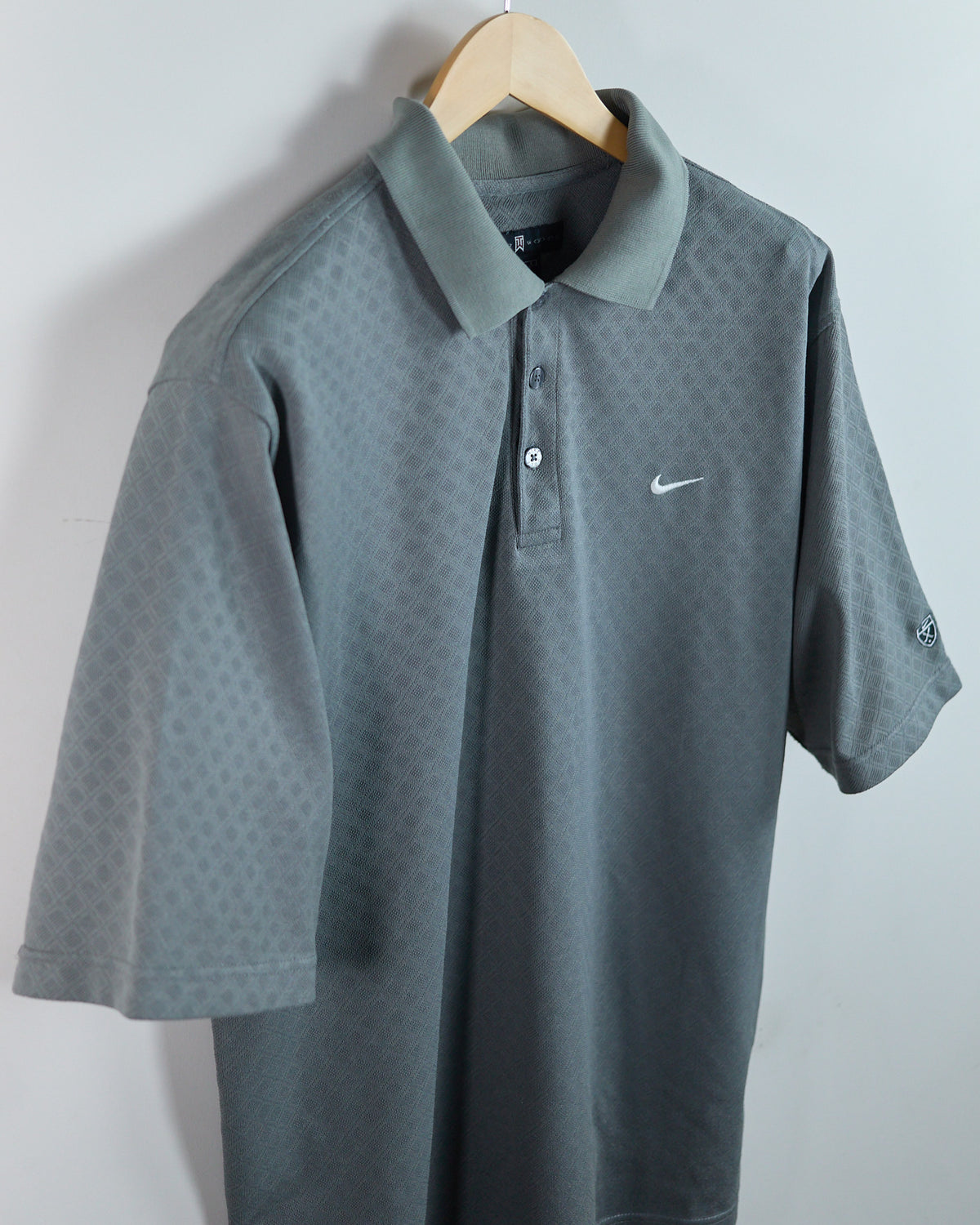 90s Nike Golf Tiger Woods Shield Logo Grey Diamond Pattern Polo (L)
