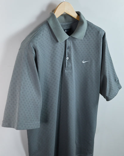 90s Nike Golf Tiger Woods Shield Logo Grey Diamond Pattern Polo (L)