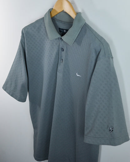 90s Nike Golf Tiger Woods Shield Logo Grey Diamond Pattern Polo (L)