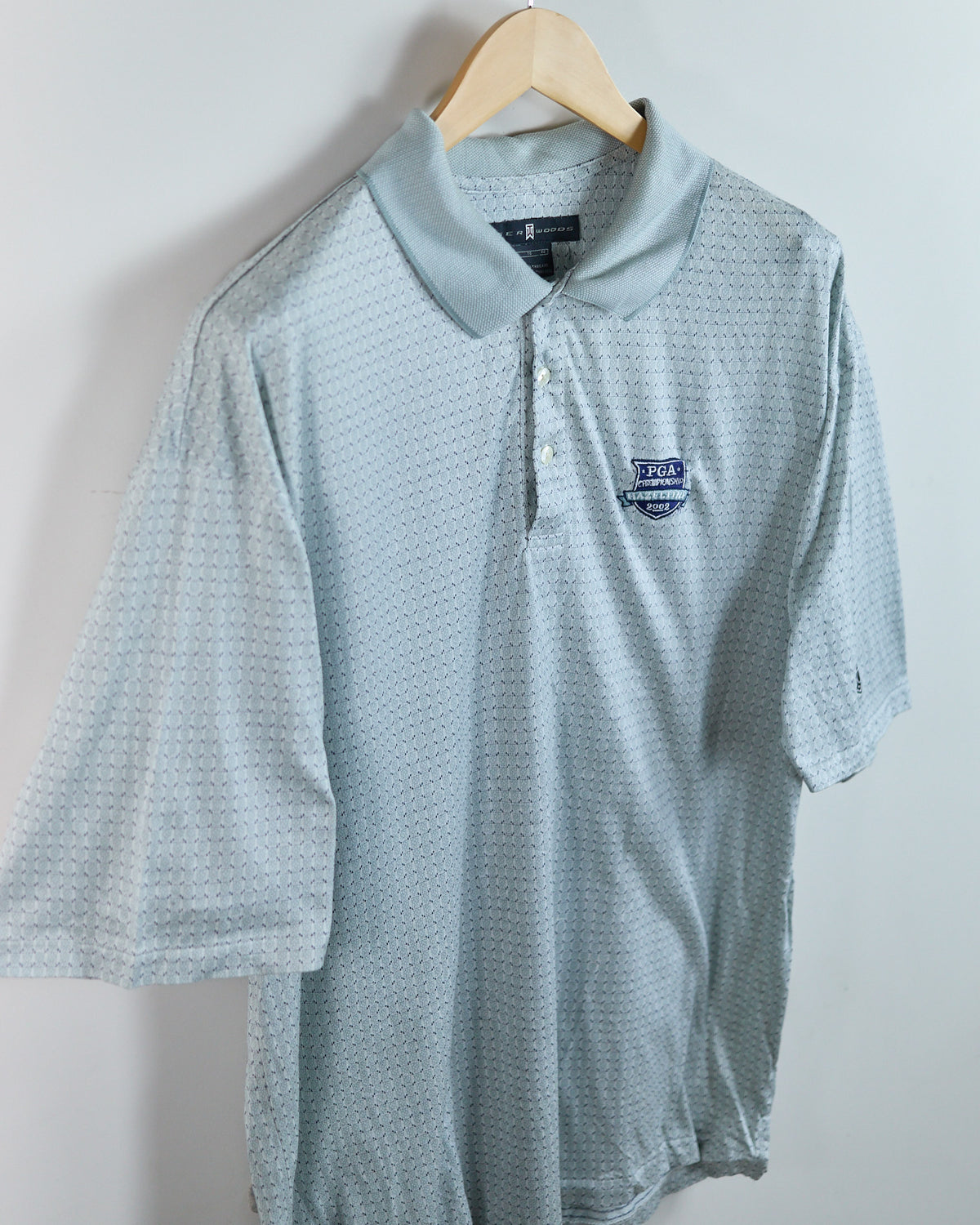 2002 Nike Golf Tiger Woods Shield Logo Pattern Polo, PGA Championship Polo (XL)