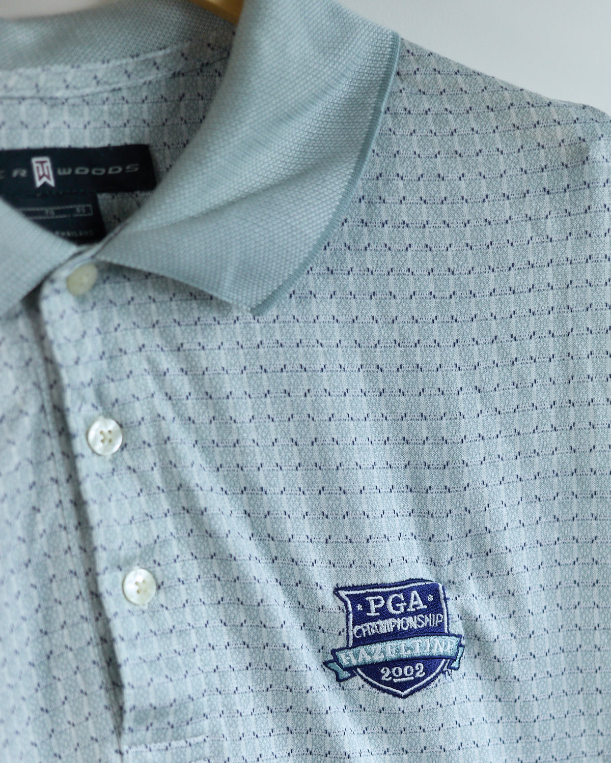 2002 Nike Golf Tiger Woods Shield Logo Pattern Polo, PGA Championship Polo (XL)