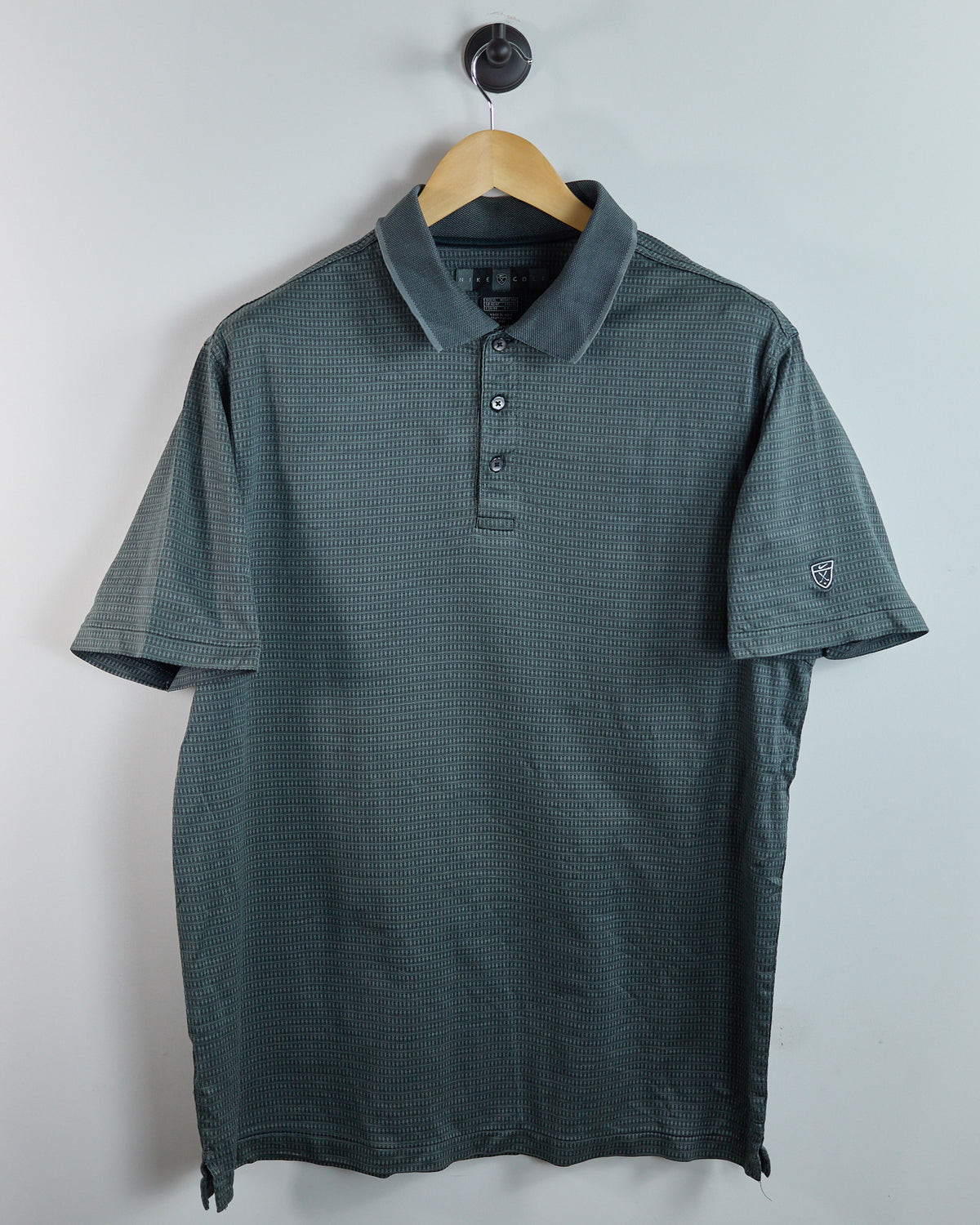 90s Nike Golf Shield Logo Dark Grey/Black Pattern Polo (XL)