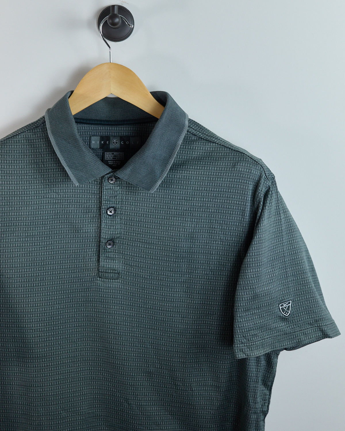 90s Nike Golf Shield Logo Dark Grey/Black Pattern Polo (XL)