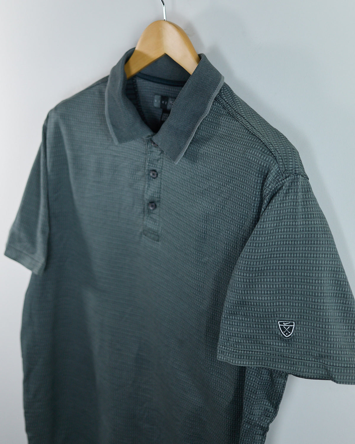 90s Nike Golf Shield Logo Dark Grey/Black Pattern Polo (XL)