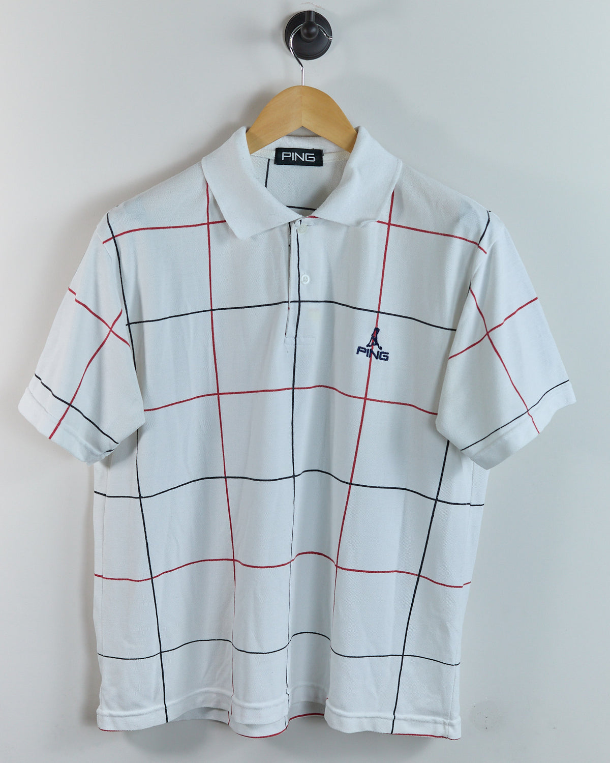 90s Ping White/Red Square Block Pattern Polo (L)