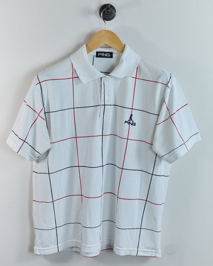 90s Ping White/Red Square Block Pattern Polo (L)