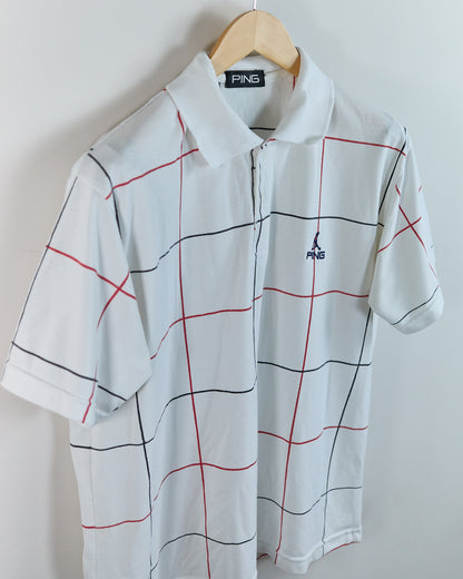 90s Ping White/Red Square Block Pattern Polo (L)