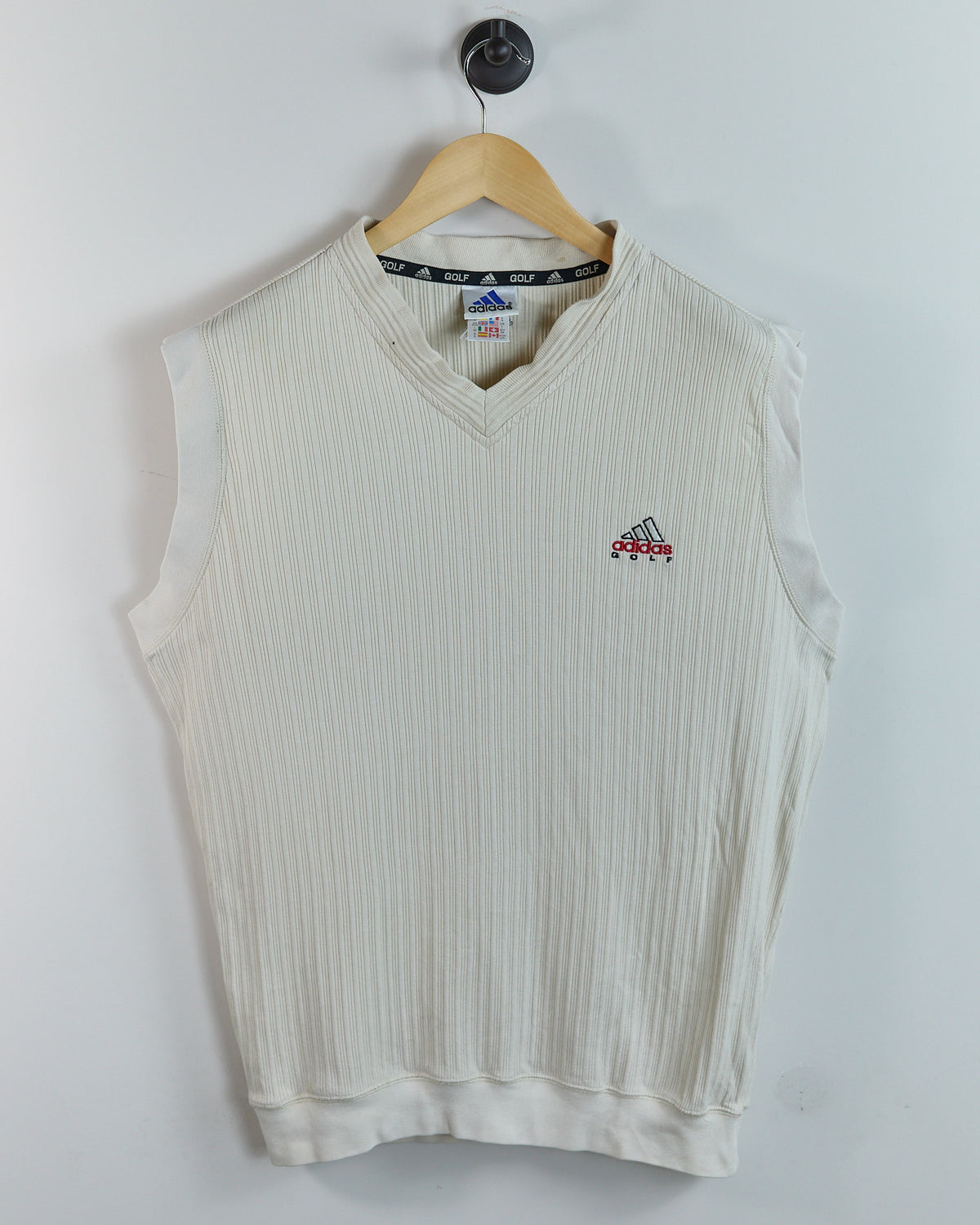 Mid 90s Adidas Golf Cream V Neck Vest (L)