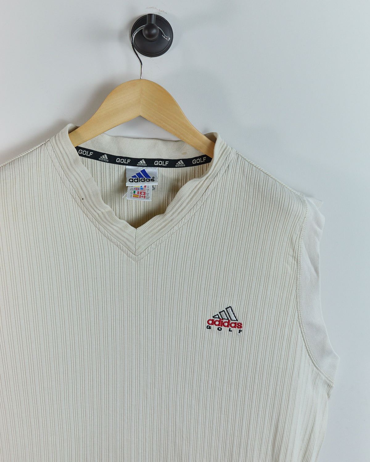 Mid 90s Adidas Golf Cream V Neck Vest (L)