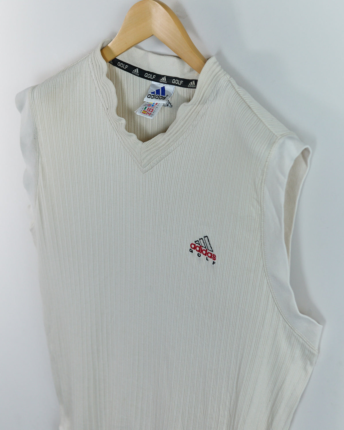 Mid 90s Adidas Golf Cream V Neck Vest (L)