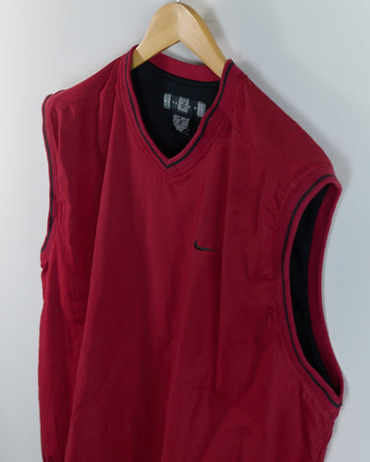 90s Nike Golf Shield Logo Red V Neck Windbreaker Vest (XL)