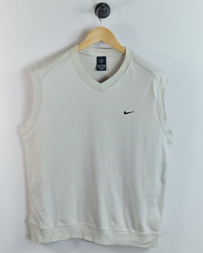 00s Nike Golf Shield Logo Cream V Neck Vest (L)