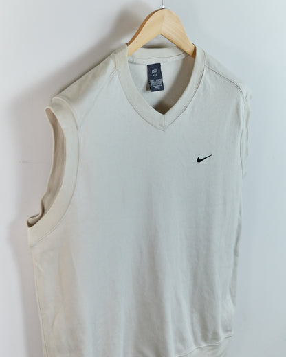 00s Nike Golf Shield Logo Cream V Neck Vest (L)