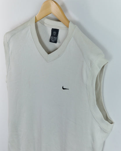 00s Nike Golf Shield Logo Cream V Neck Vest (L)