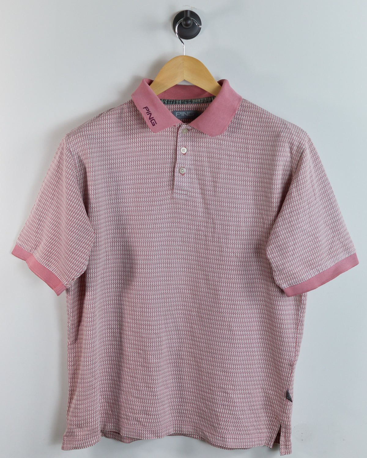 90s Ping Pink/White Pattern Polo (L)