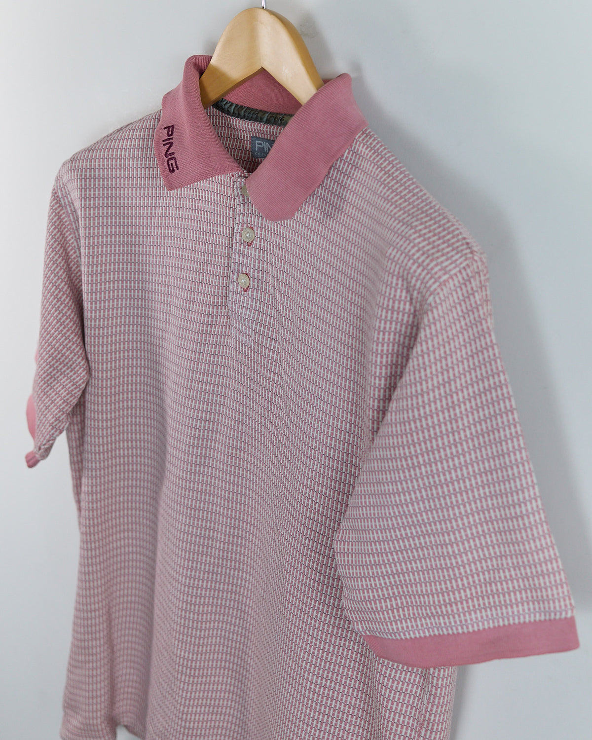 90s Ping Pink/White Pattern Polo (L)