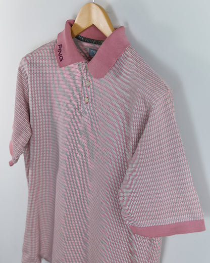 90s Ping Pink/White Pattern Polo (L)