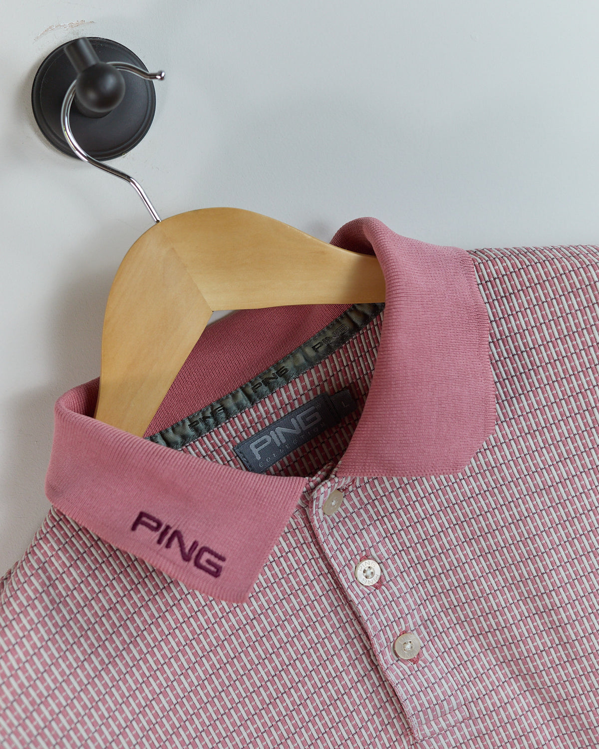 90s Ping Pink/White Pattern Polo (L)