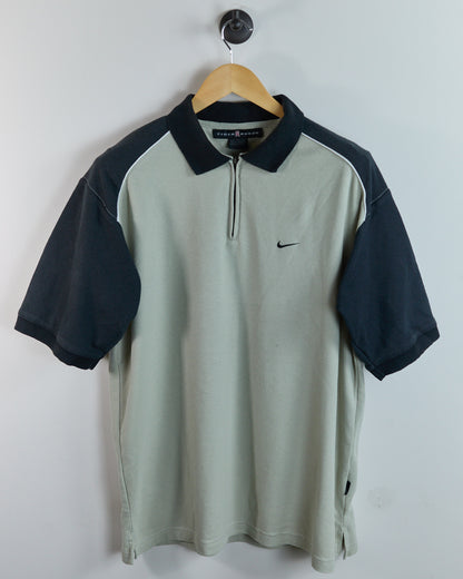 90s Nike Golf Tiger Woods Beige/Black Zip Up Polo (XL)