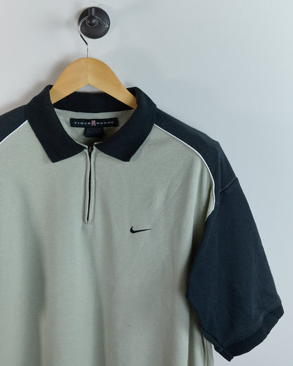 90s Nike Golf Tiger Woods Beige/Black Zip Up Polo (XL)