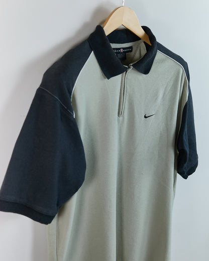 90s Nike Golf Tiger Woods Beige/Black Zip Up Polo (XL)
