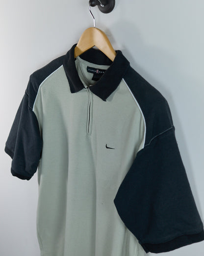 90s Nike Golf Tiger Woods Beige/Black Zip Up Polo (XL)