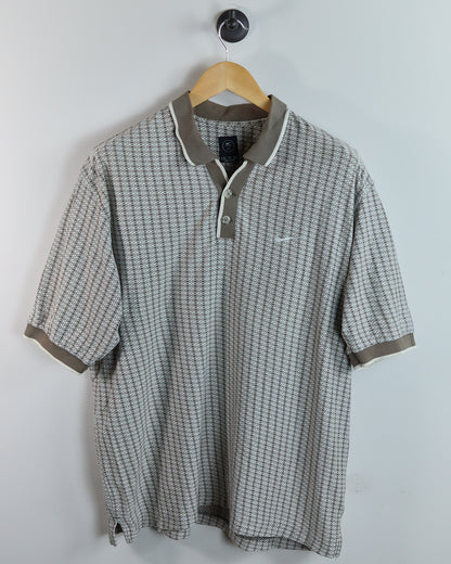 90s Nike Golf Swoosh White/Brown Diamond Pattern Polo (XL)