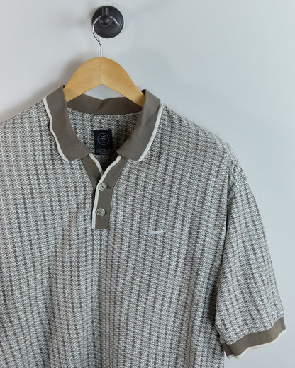 90s Nike Golf Swoosh White/Brown Diamond Pattern Polo (XL)