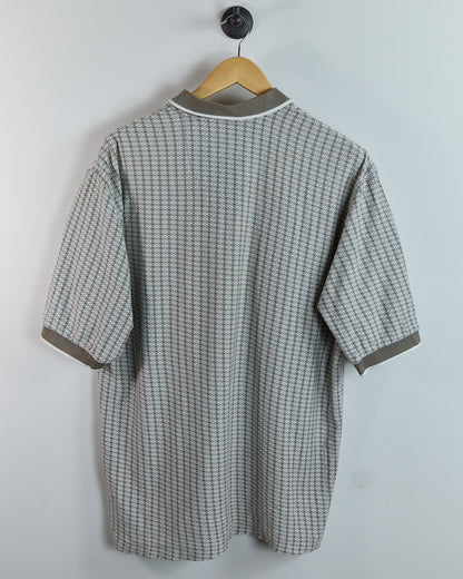90s Nike Golf Swoosh White/Brown Diamond Pattern Polo (XL)