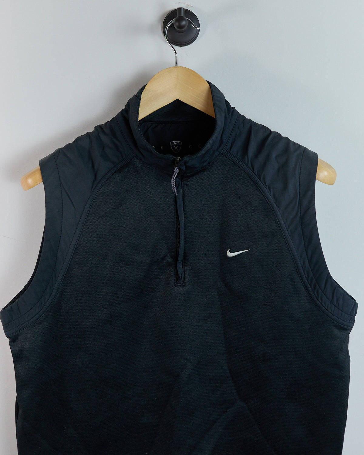 90s Nike Golf Shield Logo Black Quarter Zip Windbreaker Vest (M)