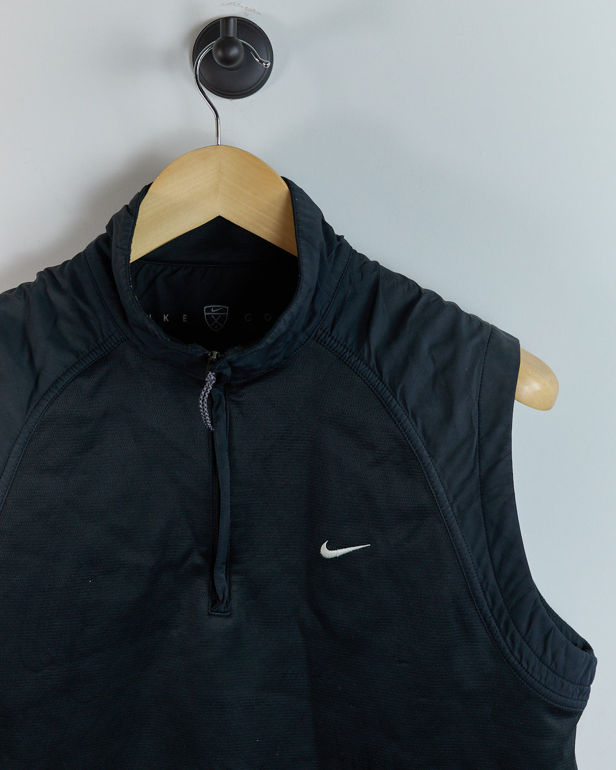 90s Nike Golf Shield Logo Black Quarter Zip Windbreaker Vest (M)