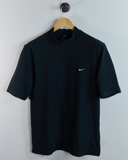 90s Nike Golf Shield Logo Black Short Sleeve Mock Neck (M)