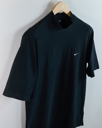 90s Nike Golf Shield Logo Black Short Sleeve Mock Neck (M)